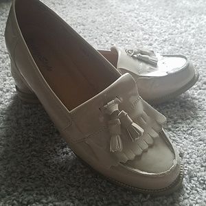 Beige Patent Leather Loafers